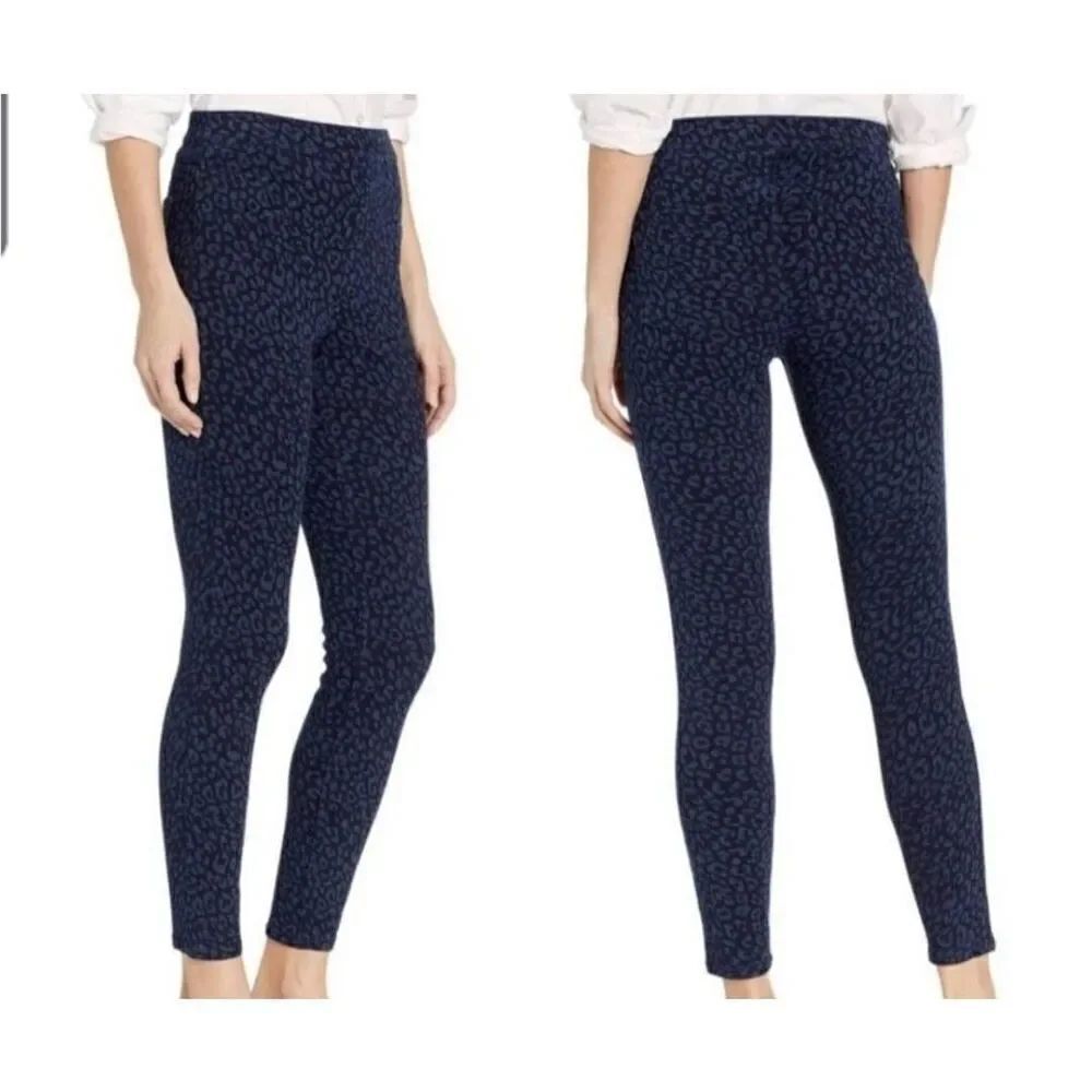 Spanx jean-ish blue leopard print ankle leggings sz Medium